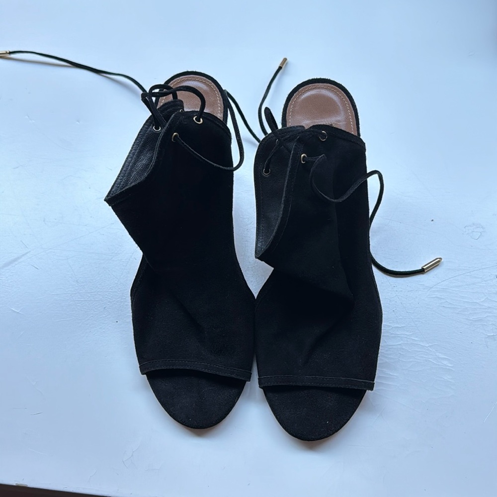 Lightly worn Aquazzura suede, black heels.